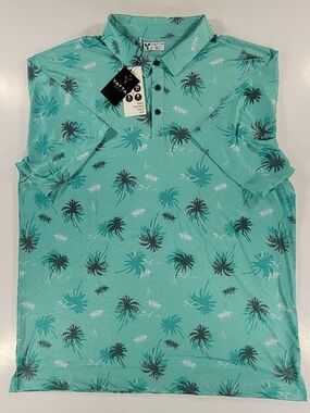 NEW Yatta Golf Palm Tree Island Tropical Golf Polo Shirt Men's 2XL XXL Turquoise